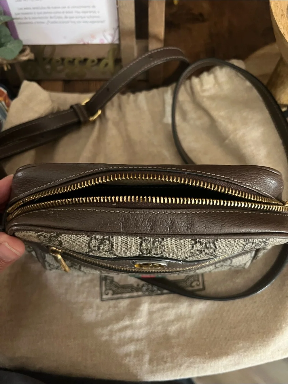 Gucci GG Canvas with Brown Leather and Green-Red Web